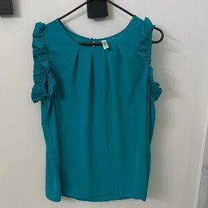 Tacera Turquoise Ruffle Sleeve Top